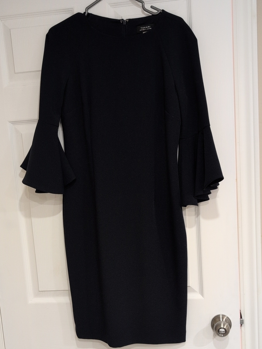 Tahari ASL Dark-Navy Ruffle-Sleeve Sheath Dress